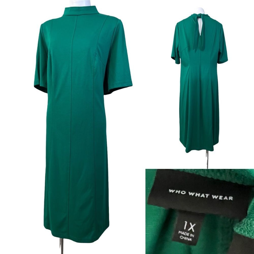Who What Wear Green Mock-neck Midi Dress
